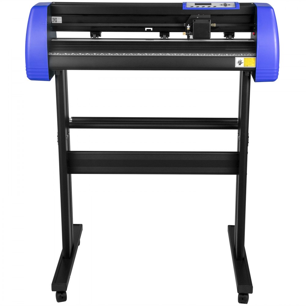 Cortadora de vinilo VEVOR con paneles laterales azules y un soporte negro resistente.