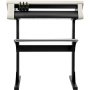 Máquina cortadora de vinilo VEVOR sobre soporte negro, con botones de control y cuchilla de corte.