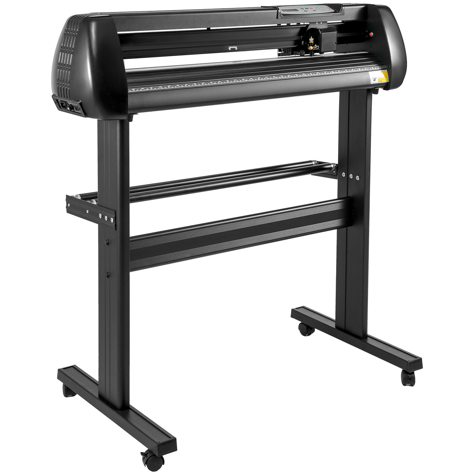 Cortadora de vinilo VEVOR sobre soporte resistente con ruedas, adecuada para tareas de corte de precisión.