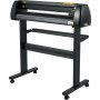 Cortadora de vinilo VEVOR negra sobre un soporte resistente con ruedas, que presenta un diseño elegante y una estructura eficiente.