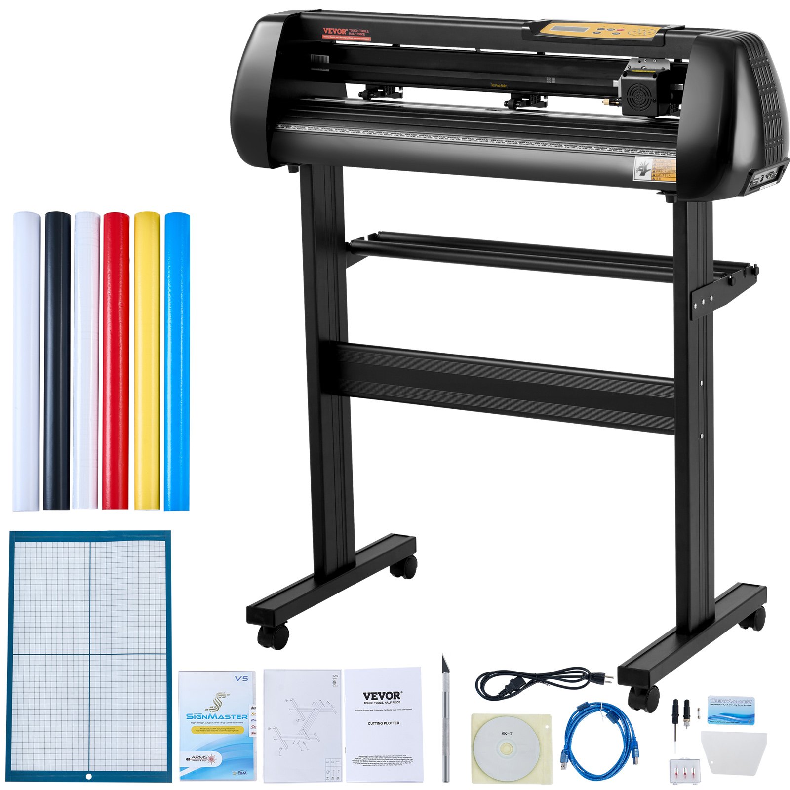 Máquina cortadora de vinilo VEVOR, paquete de plotter de corte mejorado con alimentación de papel de 28 pulgadas, impresora de vinilo con fuerza y velocidad ajustables, potentes motores paso a paso y software Signmaster compatible con Windows.