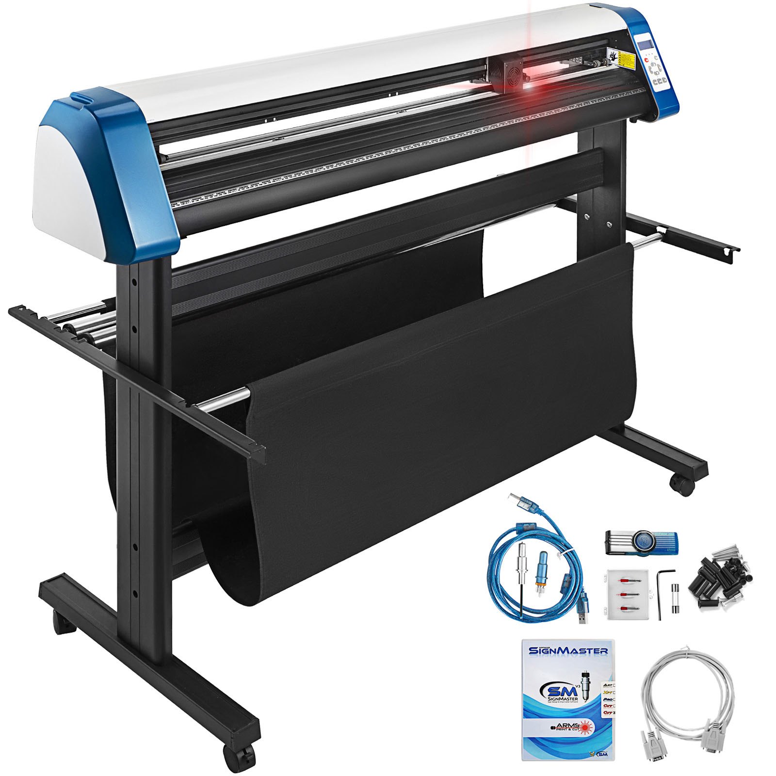Cortadora de vinilo VEVOR con soporte, accesorios y software.
