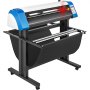 Cortadora de vinilo VEVOR con detalles azules e indicador LED sobre soporte negro.