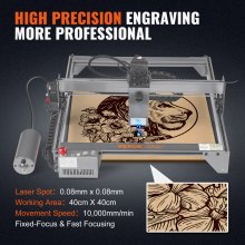 Grabador láser VEVOR, máquina de grabado láser de 20 W de potencia, área de trabajo grande de 15,7" x 15,7", velocidad de movimiento de 10 000 mm/min, punto comprimido con rodillo giratorio, cortador láser para madera, metal y acrílico
