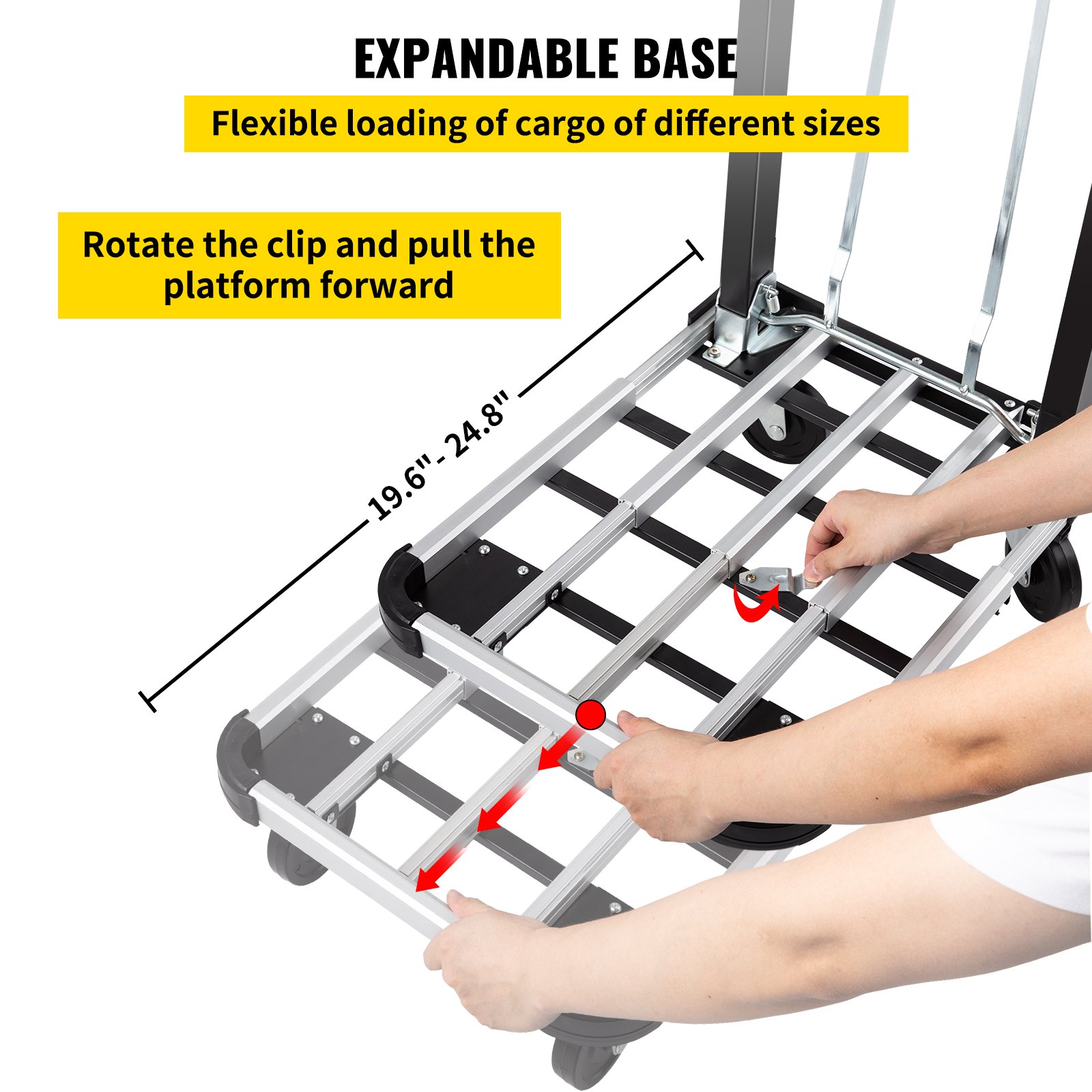 Plataforma plegable VEVOR con base expandible para carga flexible, ajustable de 19,6&quot; a 24,8&quot;.