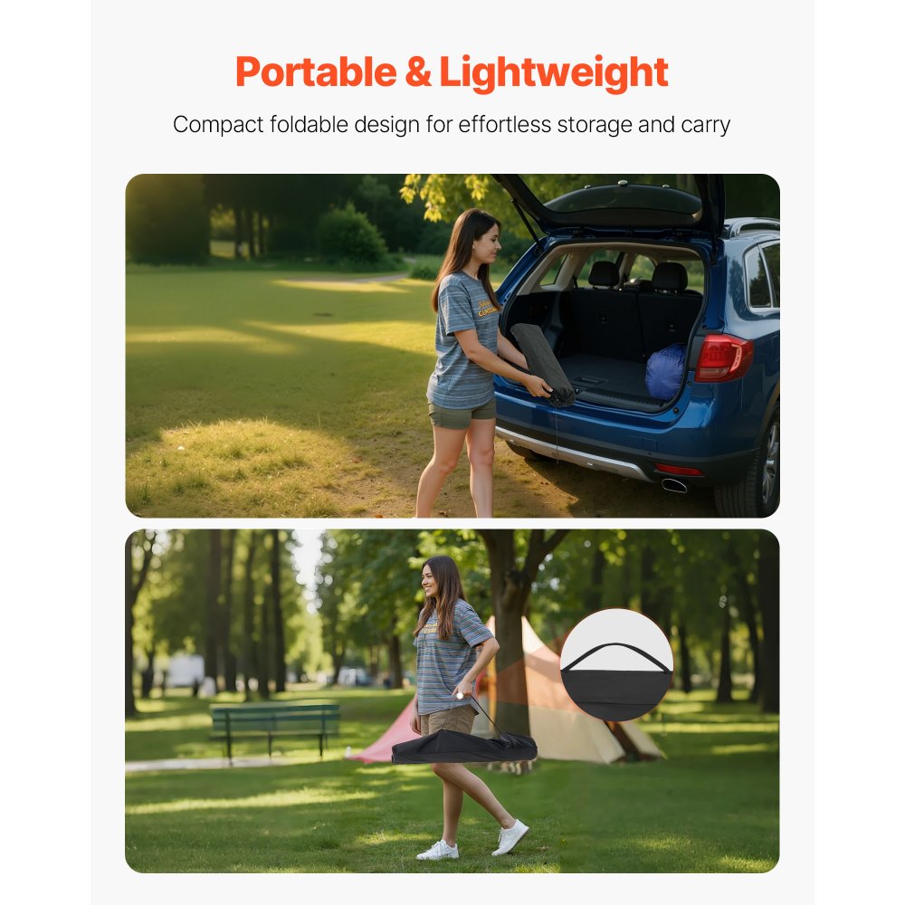 VEVOR Mesa de Camping Plegable Portátil Enrollable, de Aluminio, con Altura Ajustable, Malla Superior y Bolsa de Transporte, Ideal para Barbacoas, Picnics y Viajes, 900 x 520 x 680 mm, Plata