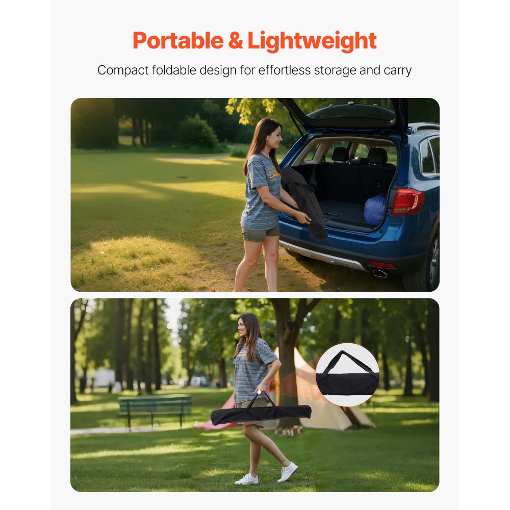 Mesa de camping plegable VEVOR, mesa auxiliar portátil enrollable, mesa de playa ligera de aluminio con altura ajustable, bolsa de almacenamiento grande y bolsa de transporte, para barbacoas al aire libre, picnics, viajes, color negro