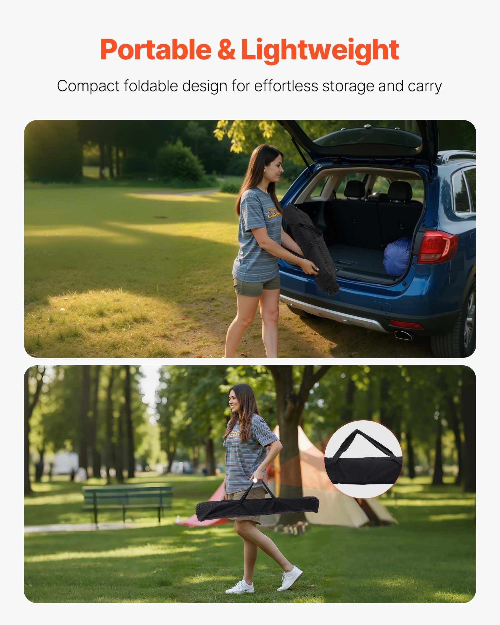 Mesa de camping plegable VEVOR, mesa auxiliar portátil enrollable, mesa de playa ligera de aluminio con altura ajustable, bolsa de almacenamiento grande y bolsa de transporte, para barbacoas al aire libre, picnics, viajes, color negro