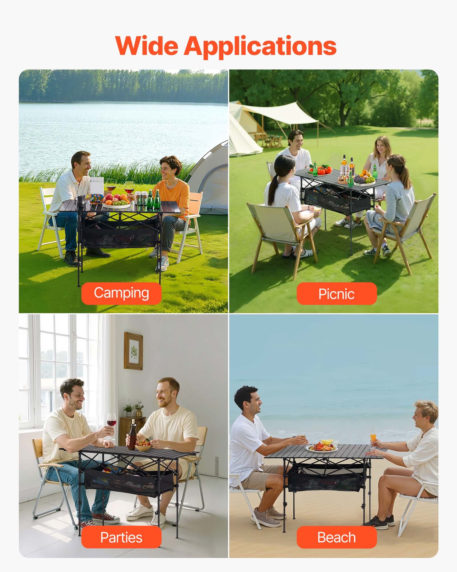 Mesa de camping plegable VEVOR, mesa auxiliar portátil enrollable, mesa de playa ligera de aluminio con altura ajustable, bolsa de almacenamiento grande y bolsa de transporte, para barbacoas al aire libre, picnics, viajes, color negro