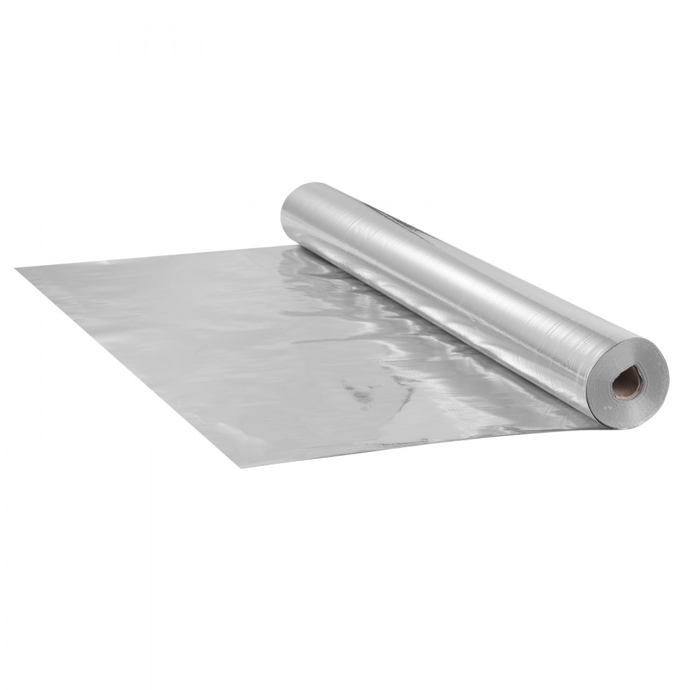 VEVOR - Rollo de aislamiento reflectante doble, barrera radiante de tela tejida, 6,5 milésimas de pulgada, 122 cm x 76,2 m, lámina de aluminio, PE, tela tejida, protector térmico reflectante, rollo de aislamiento térmico para ventanas, techos de caravanas
