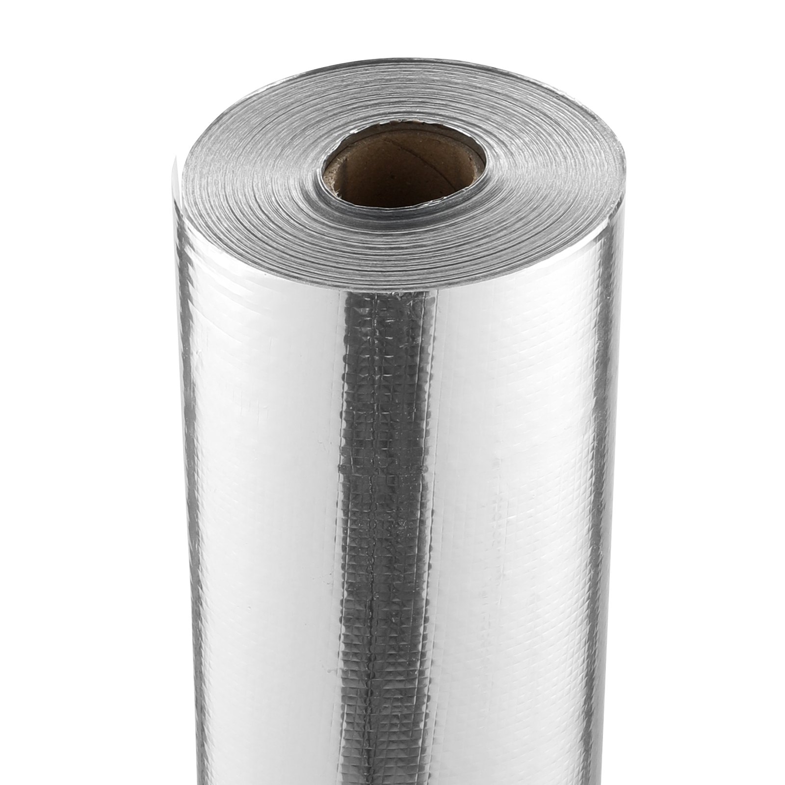 Rollo de aislamiento reflectante doble VEVOR, barrera radiante de tela tejida, 0,006 pulg. 48 pulg. x 250 pies, lámina de aluminio, tela tejida de PE, escudo reflectante de calor, rollo de aislamiento térmico para ventanas y techos de vehículos recreativos