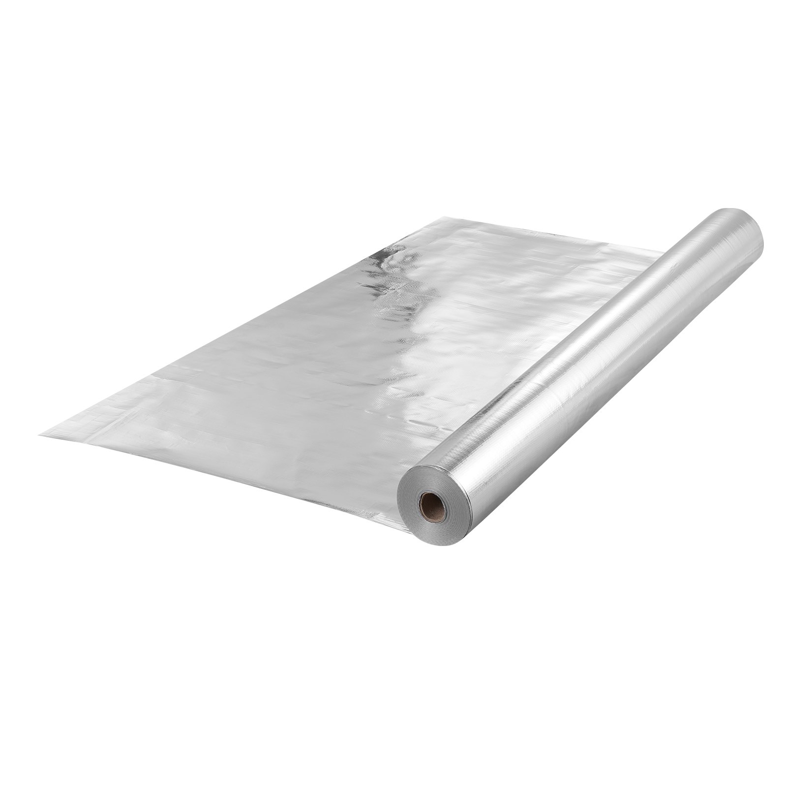 Rollo de aislamiento reflectante doble VEVOR, barrera radiante de tela tejida, 0,006 pulg. 48 pulg. x 250 pies, lámina de aluminio, tela tejida de PE, escudo reflectante de calor, rollo de aislamiento térmico para ventanas y techos de vehículos recreativos