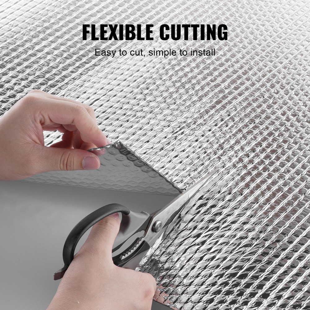 VEVOR - Rollo de aislamiento reflectante doble, película de burbujas de aire, barrera radiante, 3,2 mm (122 cm x 3 m), lámina de aluminio de doble cara, protector reflectante de calor, rollo de aislamiento térmico para ventanas y techos de autocaravanas.