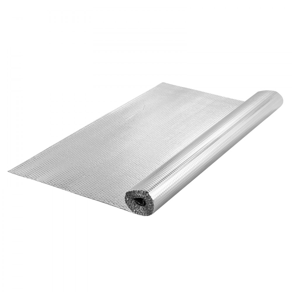VEVOR - Rollo de aislamiento reflectante doble, película de burbujas de aire, barrera radiante, 3,2 mm (122 cm x 3 m), lámina de aluminio de doble cara, protector reflectante de calor, rollo de aislamiento térmico para ventanas y techos de autocaravanas.