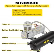 VEVOR Kit de bocinas de tren para camiones Kit de bocina de tren 150DB 2.6 Gal Kit de bocina de aire de tren para camión 12V Bocina de tren para kit completo 200PSI Bocina de tren para automóvil 4 trompetas de acero inoxidable para automóvil Camión NEGRO