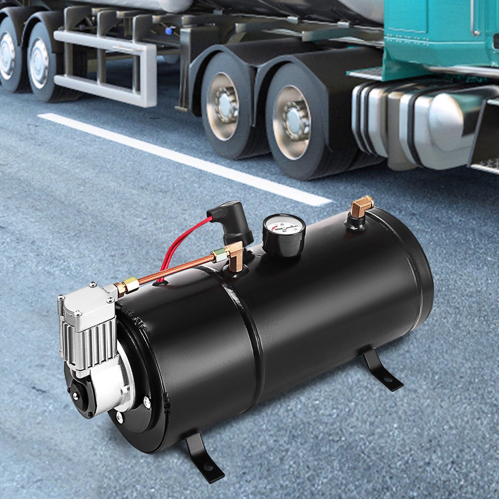 Bomba de tanque de compresor de bocina de aire VEVOR, compresor de aire de tanque de 0,8 galones para bomba de compresor de aire portátil de 120PSI 12V para camioneta a bordo