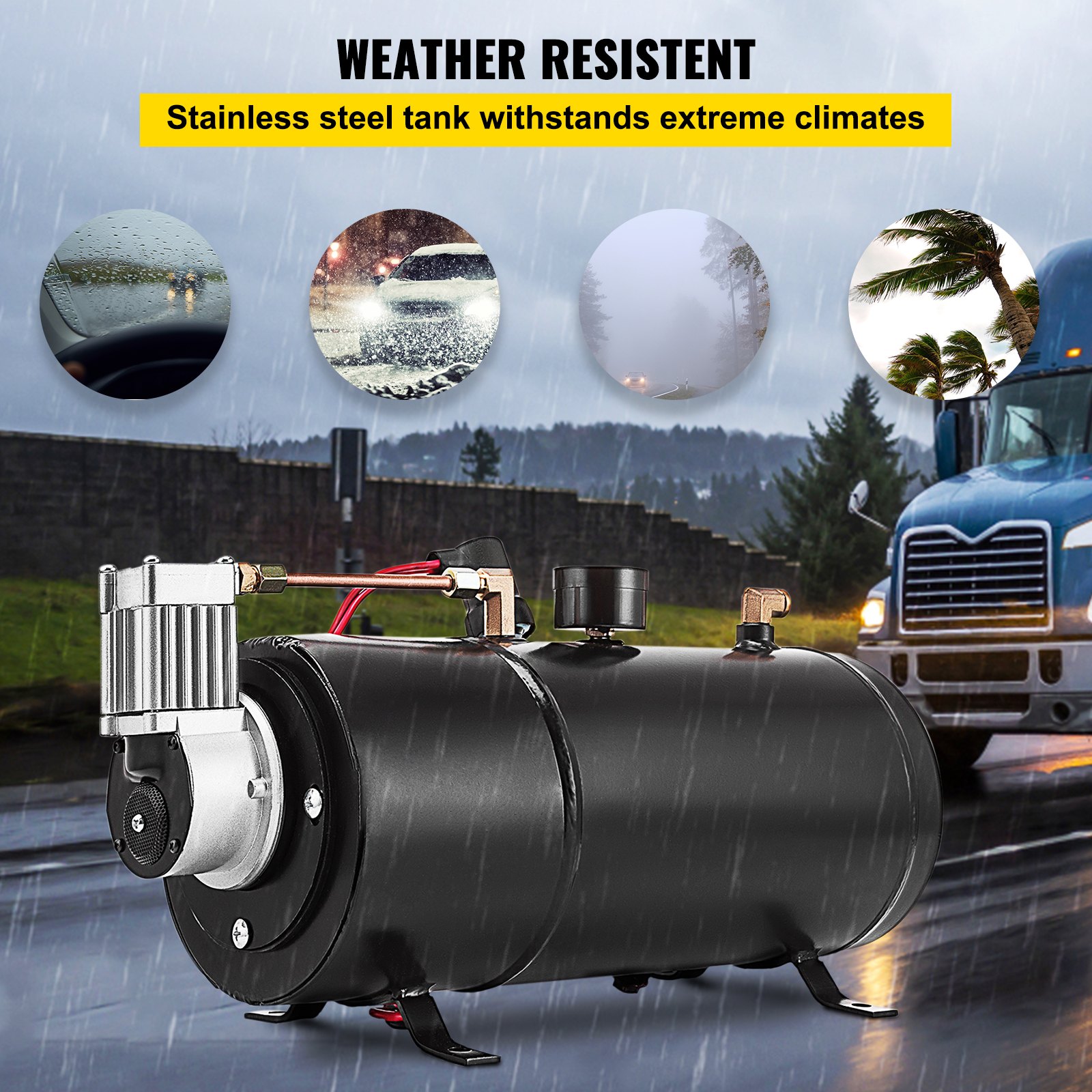 Bomba de tanque de compresor de bocina de aire VEVOR, compresor de aire de tanque de 0,8 galones para bomba de compresor de aire portátil de 120PSI 12V para camioneta a bordo