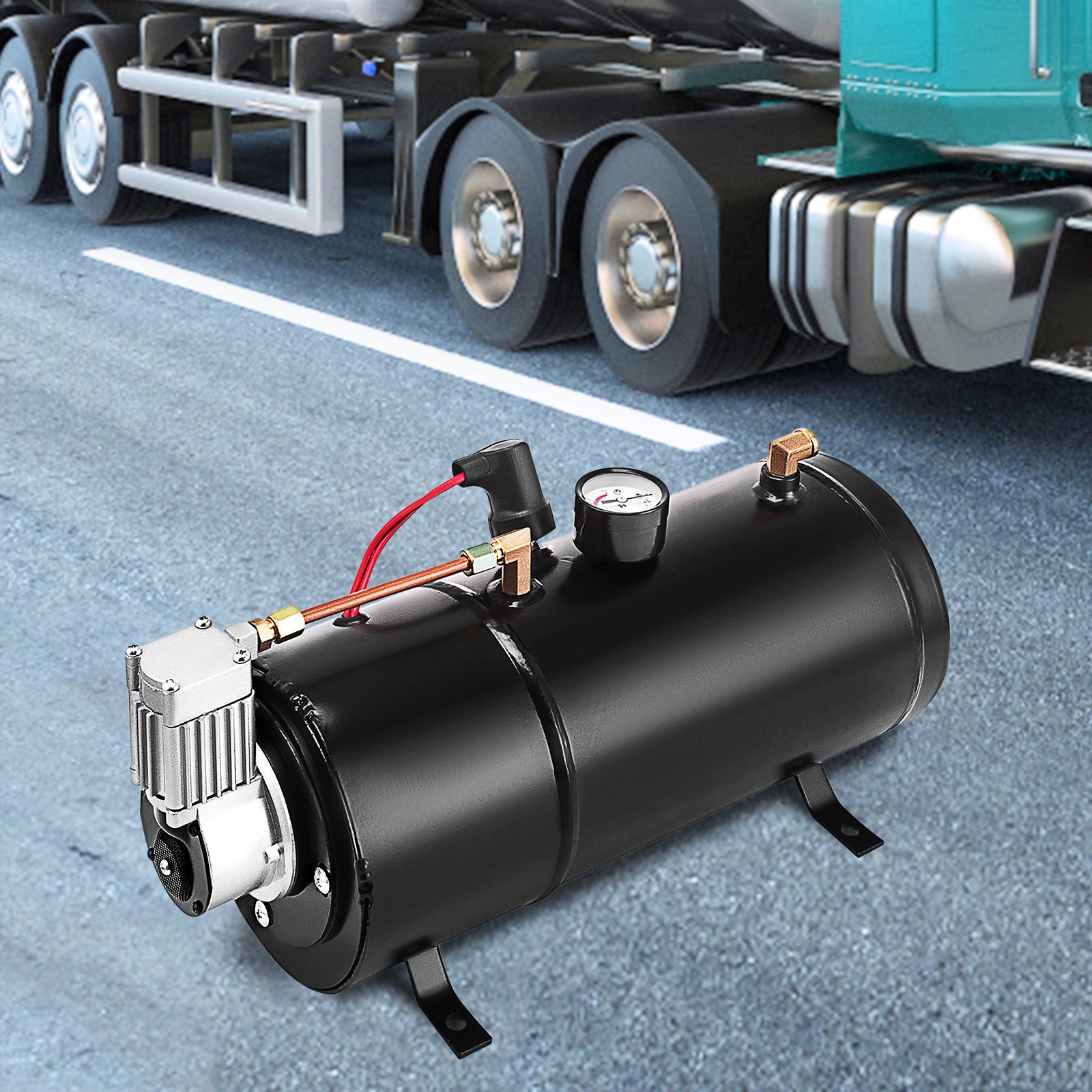 Bomba de tanque de compresor de bocina de aire VEVOR, compresor de aire de tanque de 0,8 galones para bomba de compresor de aire portátil de 120PSI 12V para camioneta a bordo