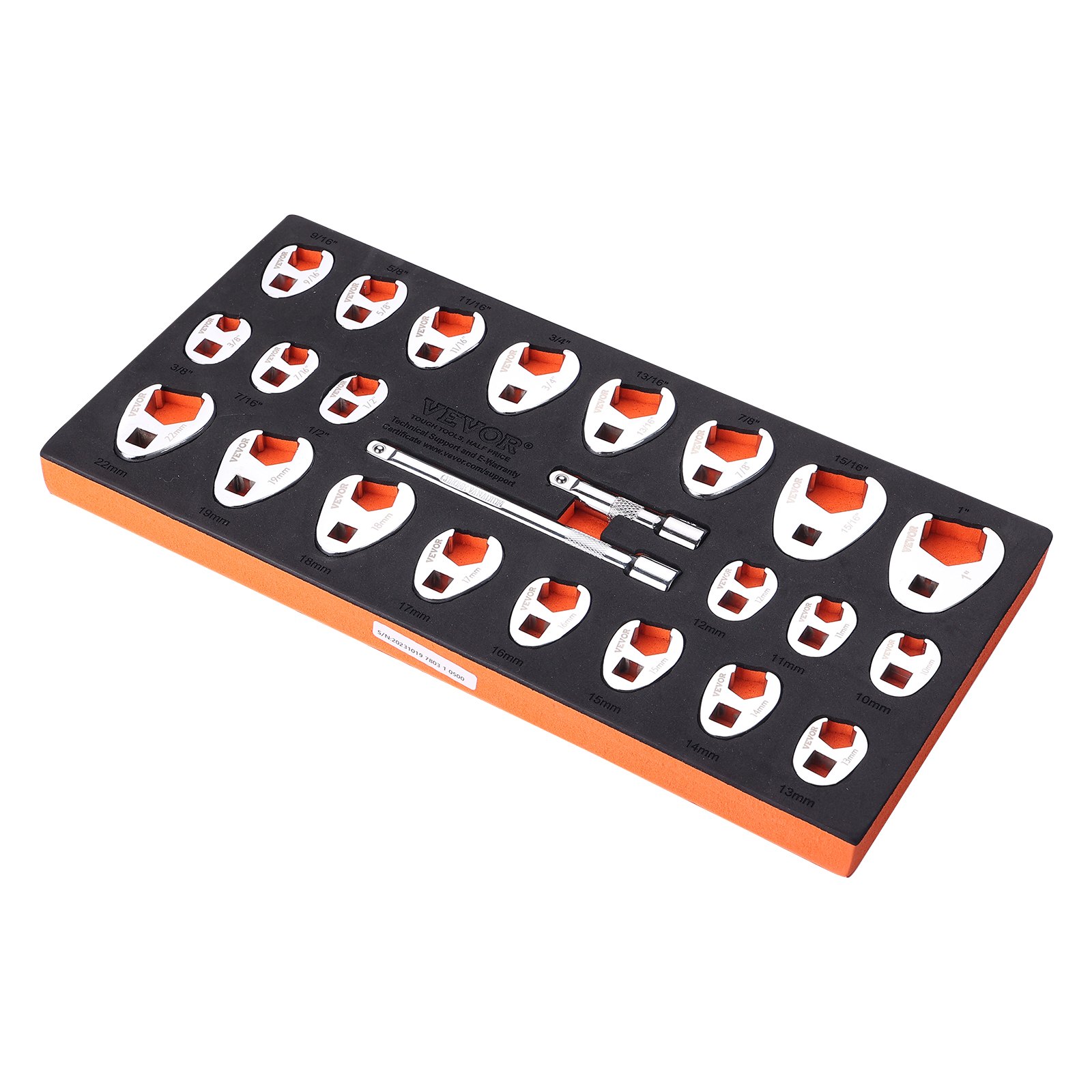 VEVOR Juego de llaves de pata de gallo con accionamiento de 3/8" con 2 barras de extensión, juego de llaves de pata de gallo de 24 piezas, SAE 3/8"-1" y métrico de 10-22 mm, juego de llaves de pata de gallo de acero CR-MO con organizador de herramientas EVA