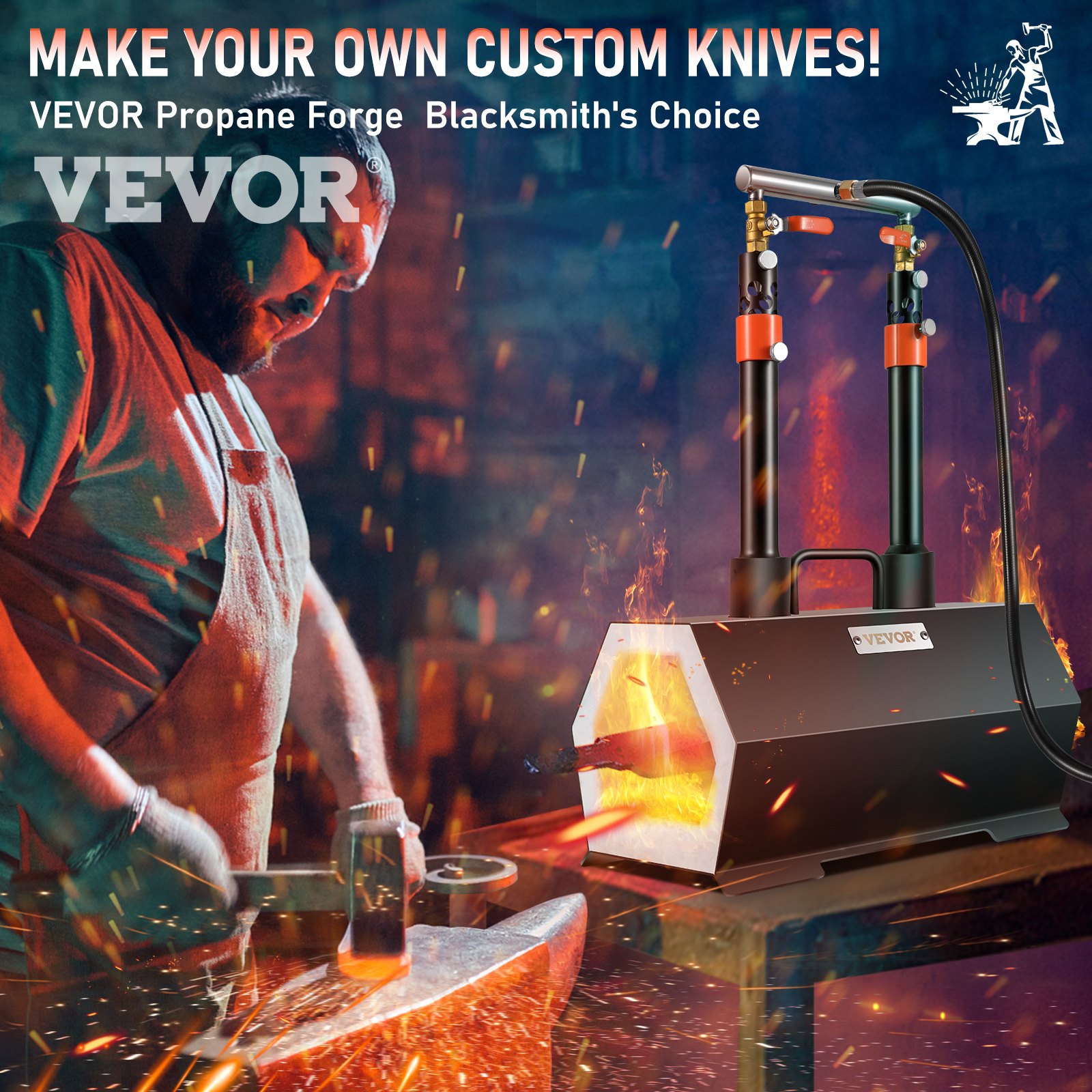 VEVOR Forja de propano portátil, herramienta de doble quemador y fabricación de cuchillos, forjas de herrero de gran capacidad, mini horno de herrería, herramientas y equipos de forja de gas, kit completo