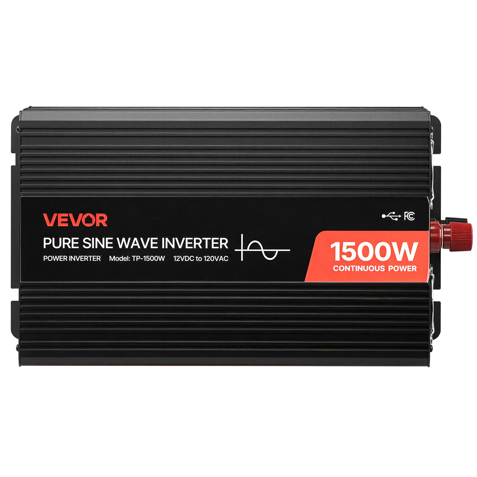 Inversor de corriente VEVOR de 1500 W, inversor de onda sinusoidal pura de 12 V CC a 120 V CA, convertidor de cargador para coche con control remoto, puertos USB y tipo C, 4 salidas de CA, carga rápida para autocaravanas, camiones y camping al aire libre.