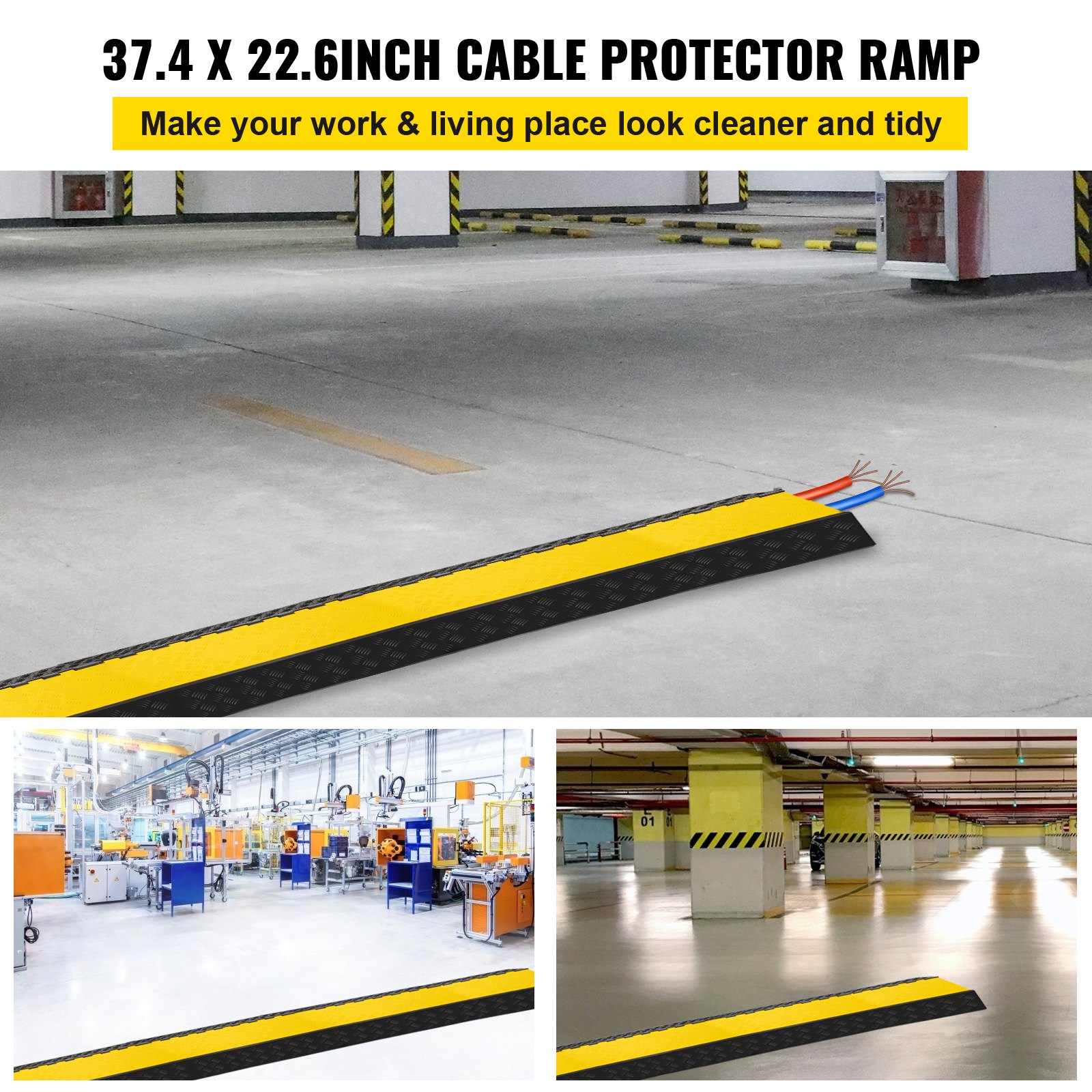 VEVOR Pasacables Suelo Rampa De Cable Protector de Cables 2 Canales Pasacables Suelo Canaleta Cables 22000 Libras de Capacidad Suelo