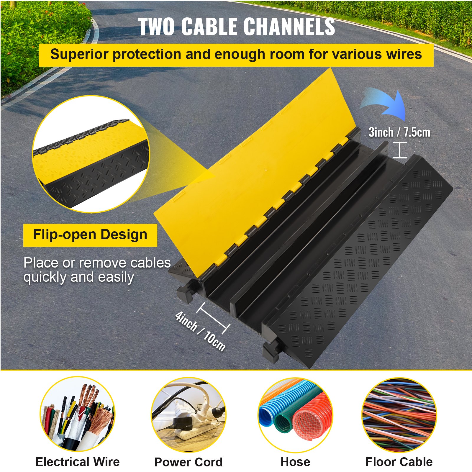 VEVOR Pasacables Suelo Rampa De Cable Protector de Cables 2 Canales Pasacables Suelo Canaleta Cables 22000 Libras de Capacidad Suelo