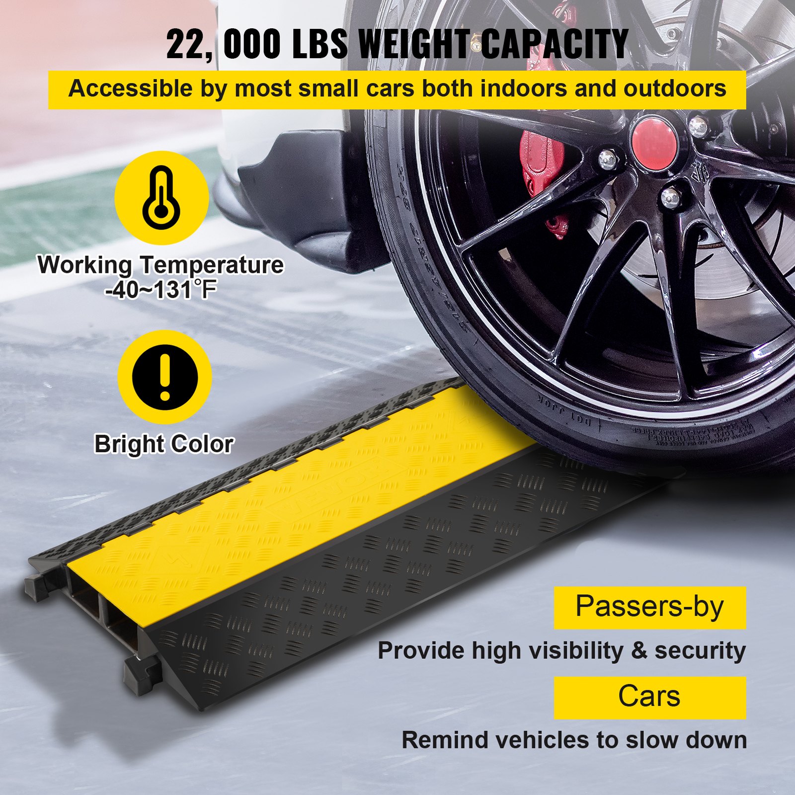 VEVOR Pasacables Suelo Rampa De Cable Protector de Cables 2 Canales Pasacables Suelo Canaleta Cables 22000 Libras de Capacidad Suelo