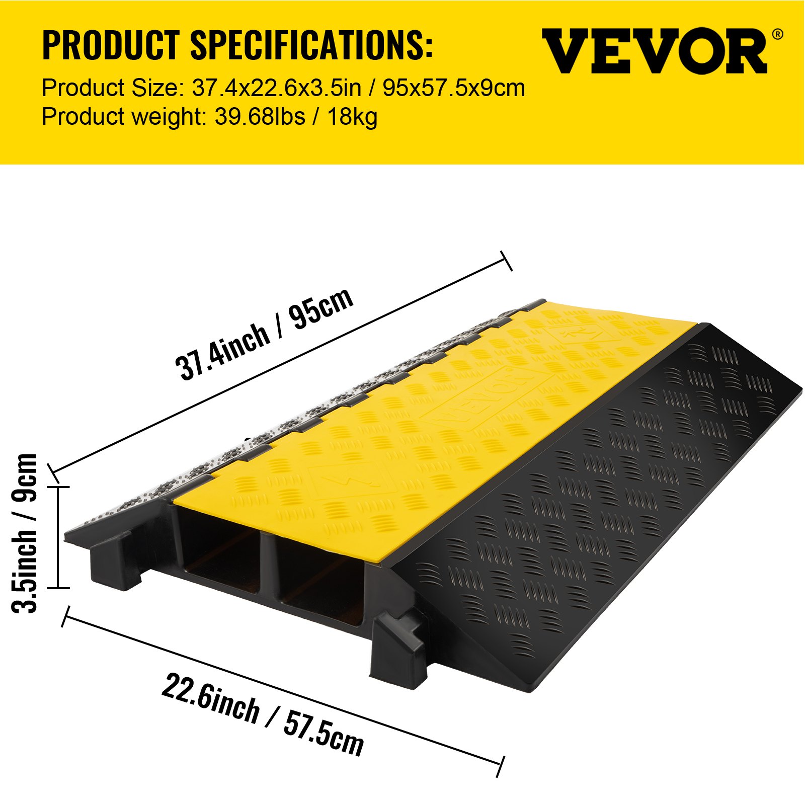 VEVOR Pasacables Suelo Rampa De Cable Protector de Cables 2 Canales Pasacables Suelo Canaleta Cables 22000 Libras de Capacidad Suelo