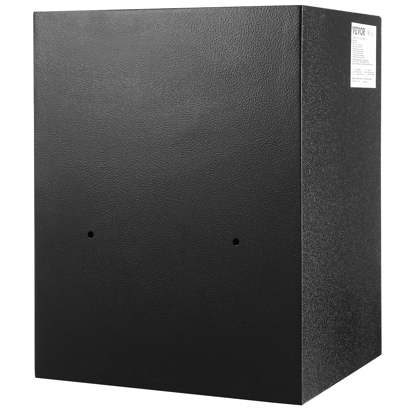 Caja fuerte de depósito VEVOR negra con superficie texturizada y etiqueta de producto en el lateral.