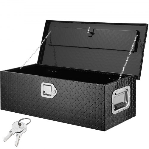 Caja de herramientas VEVOR de aluminio resistente para cama de camión, caja de herramientas con placa de diamante con asa lateral y llaves de bloqueo, caja de herramientas de almacenamiento organizador de caja de pecho para camioneta, cama de camión, RV, remolque, 30 x 13 x 9,6 pulgadas, negro