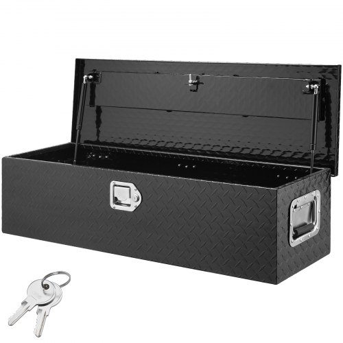 Caja de herramientas VEVOR de aluminio resistente para cama de camión, caja de herramientas con placa de diamante con asa lateral y llaves de bloqueo, caja de herramientas de almacenamiento organizador de caja de pecho para camioneta, cama de camión, RV, remolque, 39 x 13 x 10 pulgadas, negro