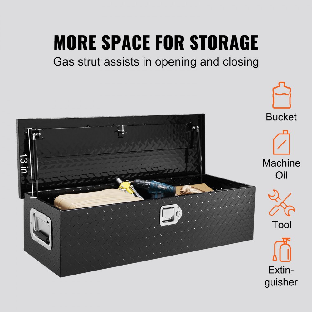 VEVOR - Caja de herramientas de aluminio resistente para caja de camioneta, con placa de diamante, asa lateral y llaves de seguridad, organizador de almacenamiento para camioneta, caja de camioneta, autocaravana, remolque, 99 x 33 x 25 cm, color negro