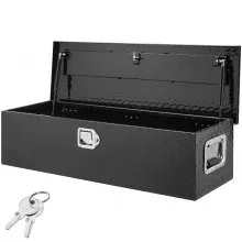 Caja de herramientas VEVOR de aluminio resistente para cama de camión, caja de herramientas con placa de diamante con asa lateral y llaves de bloqueo, caja de herramientas de almacenamiento organizador de caja de pecho para camioneta, cama de camión, RV, remolque, 39 x 13 x 10 pulgadas, negro