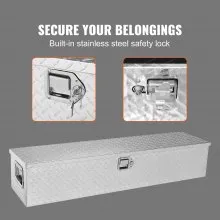VEVOR Caja de herramientas de aluminio resistente para camioneta, caja de herramientas con placa de diamante con asa lateral y llaves de bloqueo, caja de herramientas de almacenamiento, organizador para camioneta, camioneta, RV, remolque, 48 x 15 x 15 pulgadas, color plateado