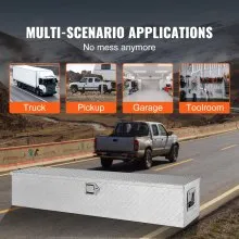VEVOR Caja de herramientas de aluminio resistente para camioneta, caja de herramientas con placa de diamante con asa lateral y llaves de bloqueo, caja de herramientas de almacenamiento, organizador para camioneta, camioneta, RV, remolque, 48 x 15 x 15 pulgadas, color plateado
