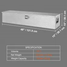 VEVOR Caja de herramientas de aluminio resistente para camioneta, caja de herramientas con placa de diamante con asa lateral y llaves de bloqueo, caja de herramientas de almacenamiento, organizador para camioneta, camioneta, RV, remolque, 48 x 15 x 15 pulgadas, color plateado