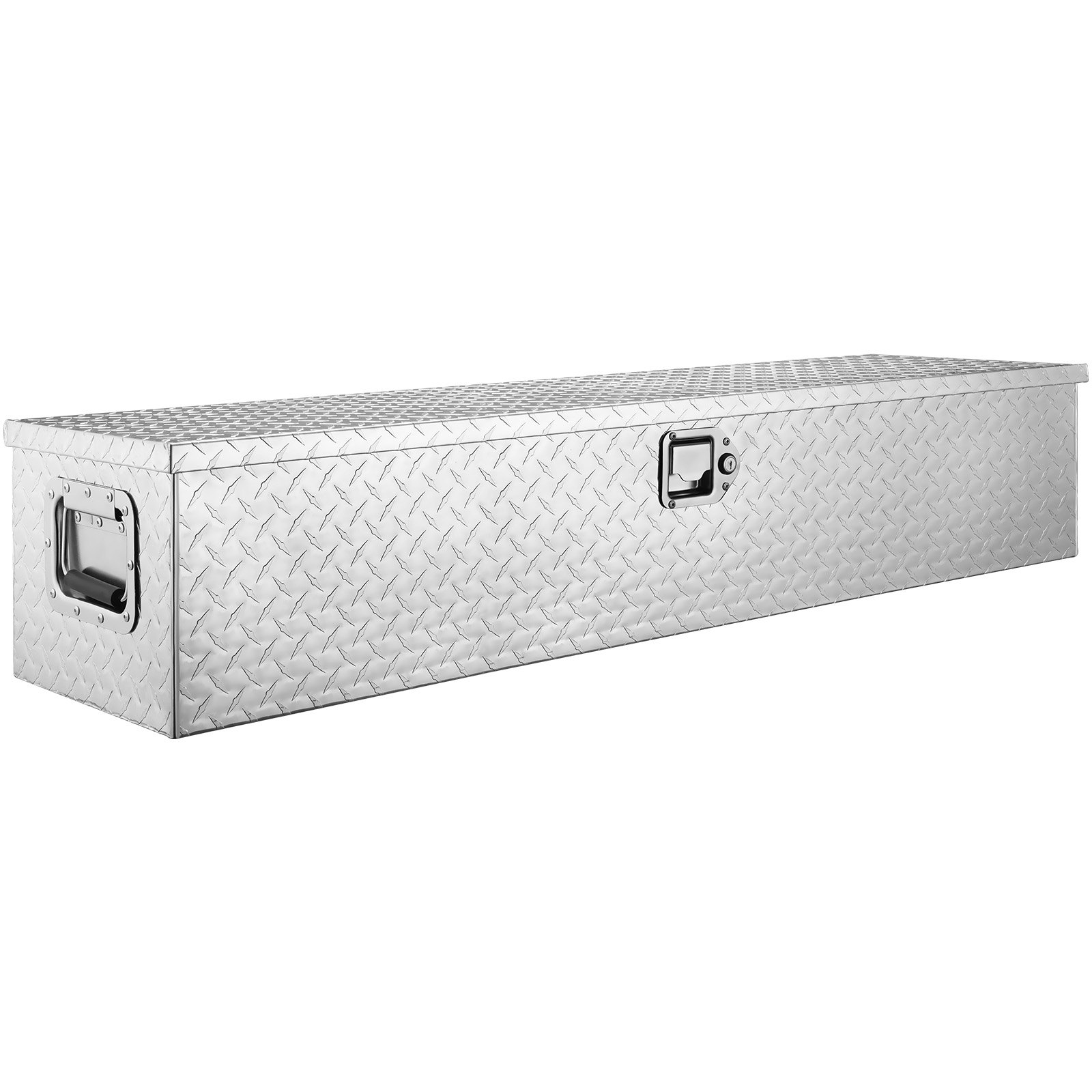 Caja de herramientas VEVOR de aluminio resistente para caja de camioneta, caja de herramientas con placa de diamante, asa lateral y cerradura con llaves, organizador de almacenamiento para camioneta, caja de camioneta, RV, remolque, 48"x15"x15", plateada