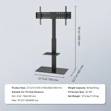 VEVOR Soporte para TV, Soporte Giratorio Alto para TV de 32 a 85 Pulgadas, Soporte para TV de Piso portátil Ajustable en Altura con Base de Vidrio Templado para Dormitorio, Sala de Estar
