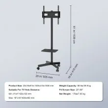 VEVOR Soporte para TV móvil, carrito para TV móvil para televisores de 23 a 60 pulgadas, soporte para TV portátil ajustable en altura con ruedas, con bandeja para dispositivos audiovisuales, soporte para TV rodante con soporte para dormitorio, sala de estar