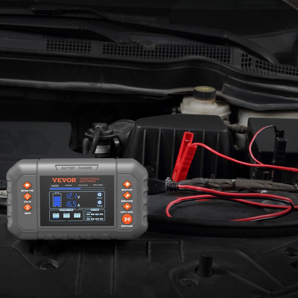 Cargador de batería inteligente VEVOR de 20 A para coche, de litio LiFePO4, plomo-ácido (AGM/Gel/SLA), con pantalla LCD, cargador de mantenimiento y desulfatador para barcos, motocicletas y cortacéspedes de ciclo profundo.