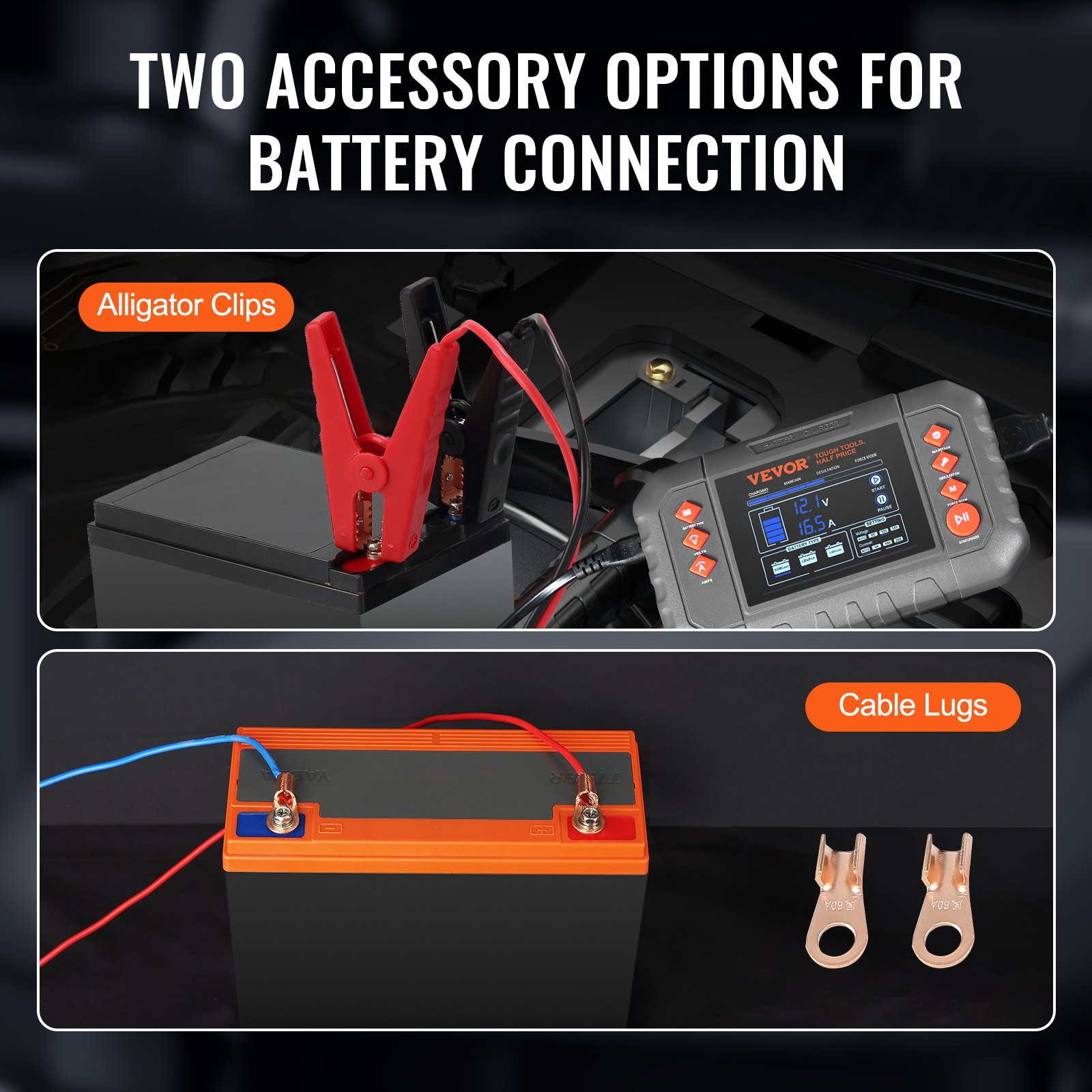Cargador de batería inteligente VEVOR de 20 A para coche, de litio LiFePO4, plomo-ácido (AGM/Gel/SLA), con pantalla LCD, cargador de mantenimiento y desulfatador para barcos, motocicletas y cortacéspedes de ciclo profundo.