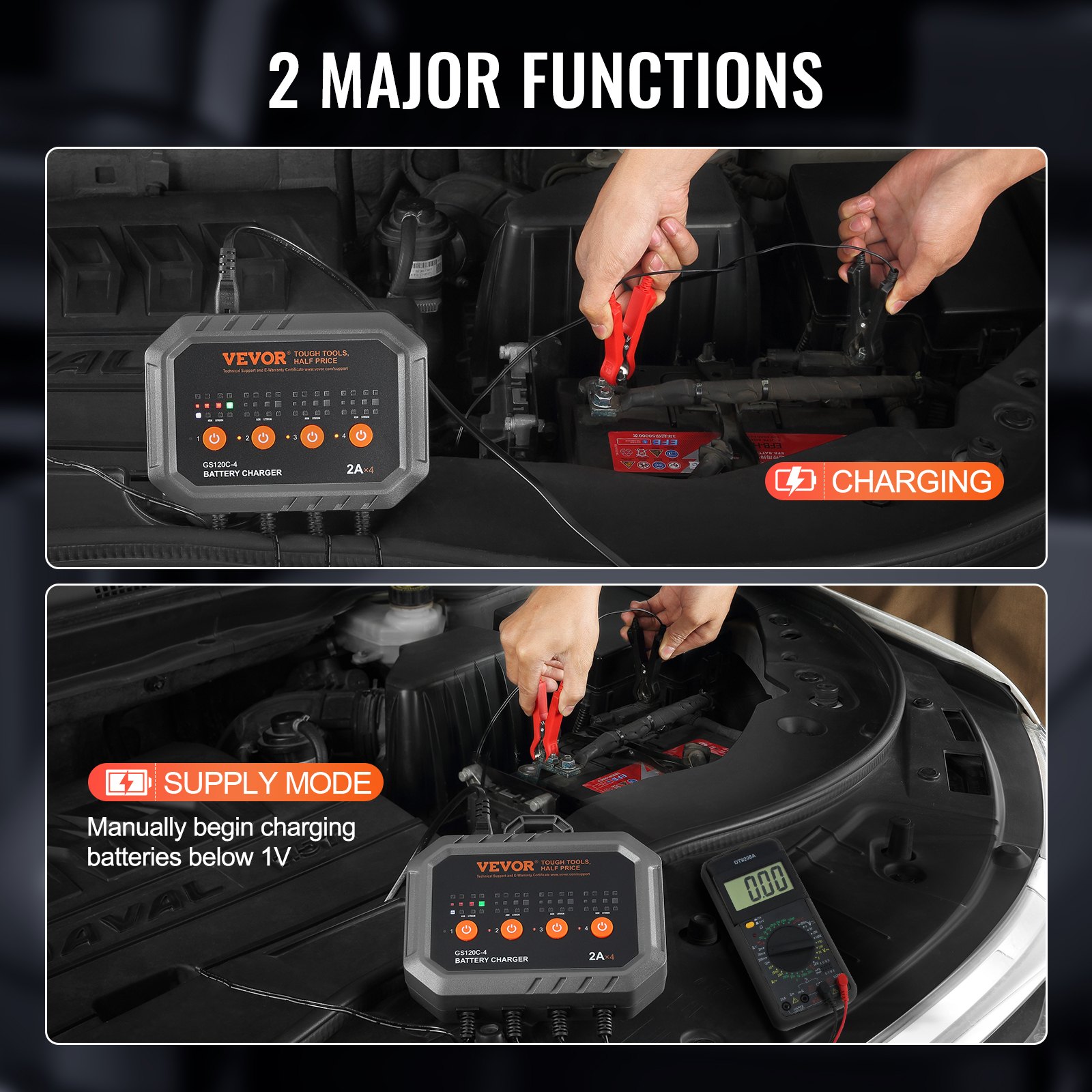 VEVOR Cargador de batería inteligente, 8 amperios, LiFePO4 plomo-ácido (AGM/Gel/SLA) Cargador de batería de coche, cargador completamente automático, mantenedor, desulfatador para barco, motocicleta, cortacésped, carrito de golf, ciclo profundo marino