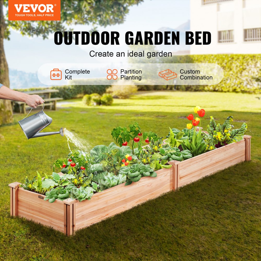 VEVOR Cama de jardín elevada, 7,9 x 2 x 0,8 pies, macetero de madera, cajas para plantar al aire libre con base abierta, para cultivar flores/verduras/hierbas en patio trasero/jardín/patio/balcón, Bur