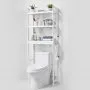 VEVOR - Estantería de almacenamiento para inodoro, organizador de baño ajustable de 3 niveles, de bambú con 3 ganchos, fácil de montar, ahorra espacio para la colada, se adapta a la mayoría de inodoros, color blanco
