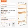 VEVOR - Estante de almacenamiento para inodoro, organizador de baño ajustable de 3 niveles, estante de bambú con 3 ganchos, fácil de montar, ahorra espacio en la lavandería, se adapta a la mayoría de inodoros.