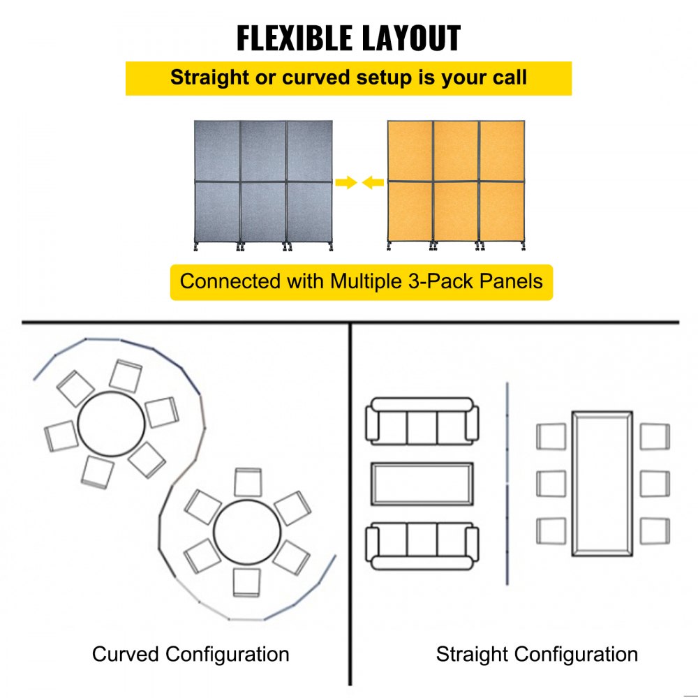 Divisor de ambientes acústico VEVOR: configuraciones rectas y curvas, conexión de paneles en paquete de 3.