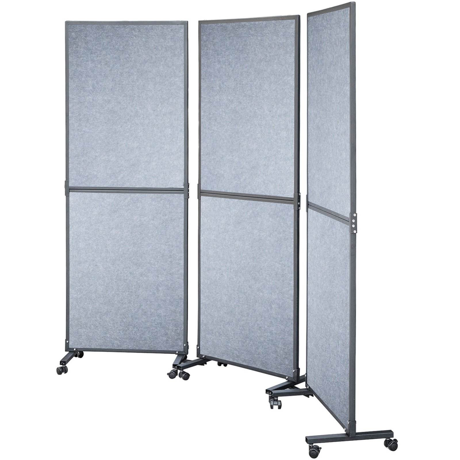 Mampara divisoria acústica VEVOR gris con tres paneles plegables y ruedas móviles.