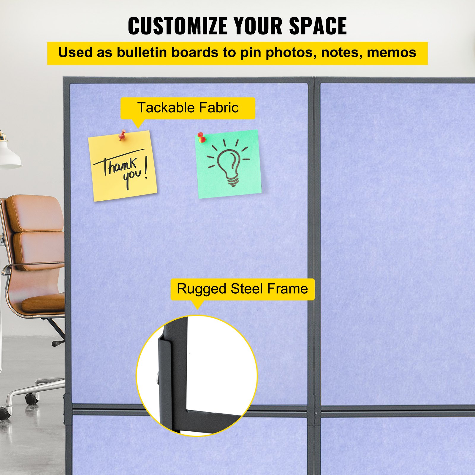 Separador de ambientes acústico VEVOR con tejido clavable y marco de acero resistente, espacio personalizable.