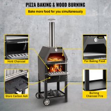 VEVOR Horno de pizza para exteriores horno de leña de 12 pulgadas horno de pizza de 2 capas horno de leña para pizza al aire libre con 2 ruedas
